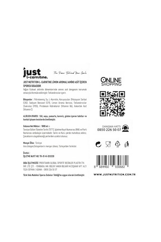 Just Nutrition L-carnitine 1000 Mg 1000 Ml 33 Servis Limon + 2 X L-karnitin Shot Hediyeli