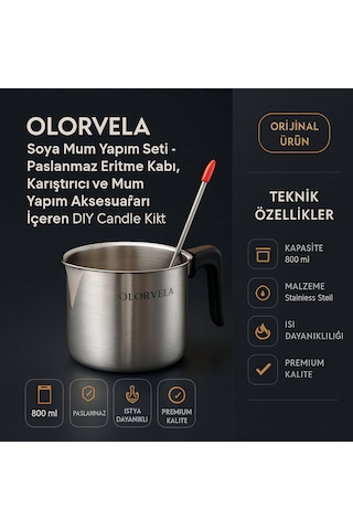 Olorvela Soya Mum Yapım Seti - Paslanmaz Eritme Kabı, Karıştırıcı Ve Mum Yapım Aksesuarları İçeren Dıy Candle Making Kit Gümüş Yaldızlı