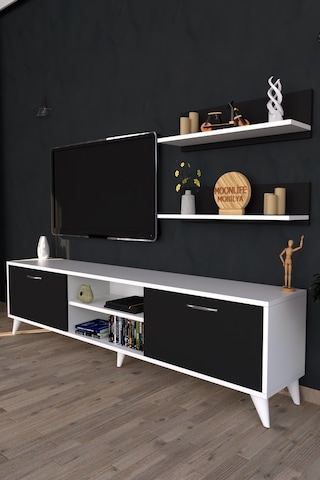 Moonlife Zümrüt Tv Ünitesi  Beyaz Siyah