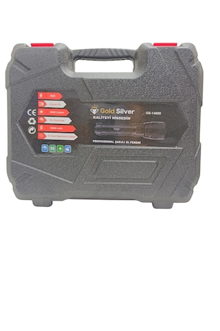 8000 Lümen 12 Saat Kesintisiz Aydınlatma Gold Silver Gs-14600 80w Şarjlı Alüminyum Lazer Fener - 18000 Mah Çantalı Set Siyah