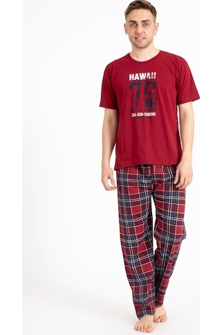 Erkek Baskılı Pijama Takımı Kısa Kollu 2170-K (548692083) Bordo