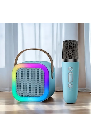 Mini Kablosuz Bluetooth Karaoke Hoparlör Kareoke Makinesi Mavi