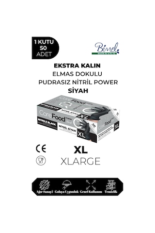 Nitril Siyah Power Muayene Eldiveni Xl - 1 Paket 50 Li