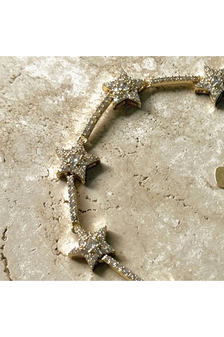 Yıldızlı Çelik Zirkon Bileklik Gold Gold