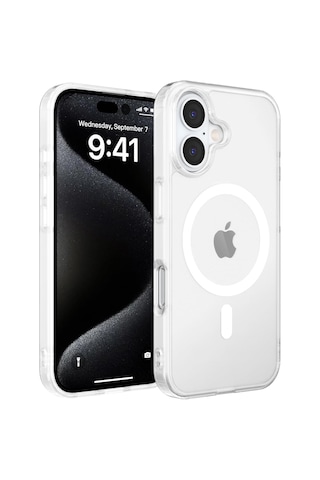 Apple Iphone 16kılıf Magsafe Şarj Özellikli Şeffaf Sert Pc Kapak Şeffaf