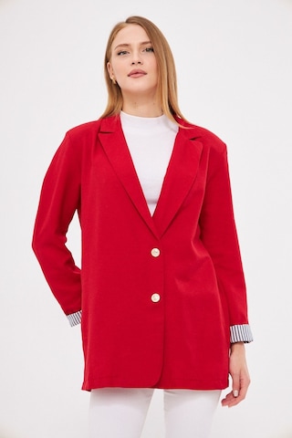 Armonika Kadın Kırmızı Kruvaze Yaka Kolu Katlama Detaylı Oversize Vatkalı Blazer Ceket Arm-25k001015