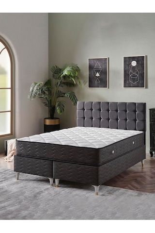 Beehanem Bengü Çift Kişilik 150x200 3lü Set Yatak Baza Başlık Gri 150 X 200
