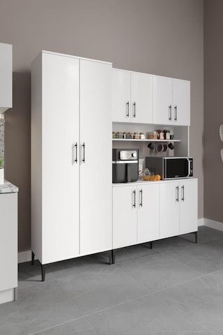 Plain Metal Ayak Metal Kulp Pla10190 Kahve Köşesi 10 Kapaklı Çok Amaçlı Dolap Erzak Dolabı Kiler Dolabı Saklama Dolabı Beyaz