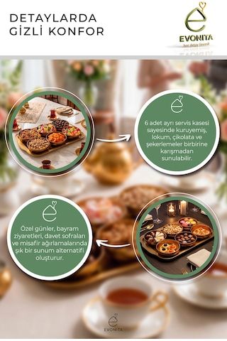 7 Parça Gold Çerezlik Seti Dikdörtgen Tepsili Sunumluk Lokumluk Kuruyemiş Servis Seti Şeffaf