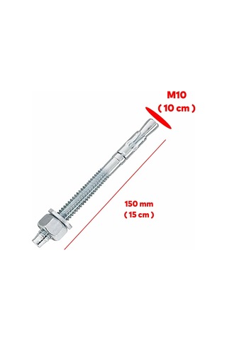 Klipsli Dübel M10x150 Mm 8 Adet Set Güçlü Tutuş Beton Tuğla Uyumlu Dayanıklı Çelik Vida