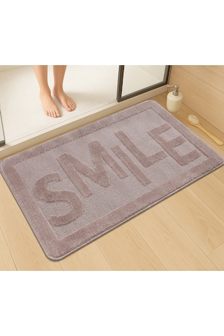 Doğal Kaymaz Taban Banyo Paspas Uzun Ömürlü Yumuşak Dokulu Su Emici Yıkanabilir Smile 60x100 Vizon