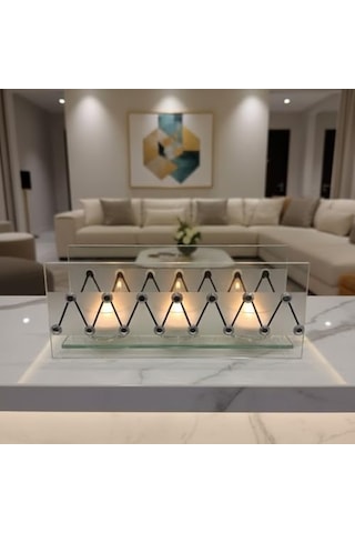 Cam Dekoratif Zikzak Tasarımlı Şamdan 20x9 Cm Tealight Ve Banyo Düzenleyici Modern Ev Ofis Masaüstü Aksesuar A.Ağaç