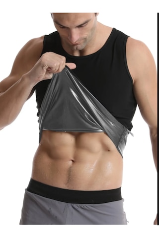 Fitform Giyim Sauna Etkili Termal Atlet - Özel Polymer Kumaş Terleten Sıkılaştırıcı Atlet Korse Siyah - Gri