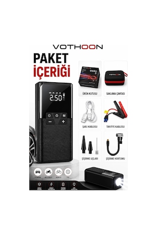 12000 Mah Akıllı Akü Takviye Ve Dijital Hava Pompası Akım Korumalı