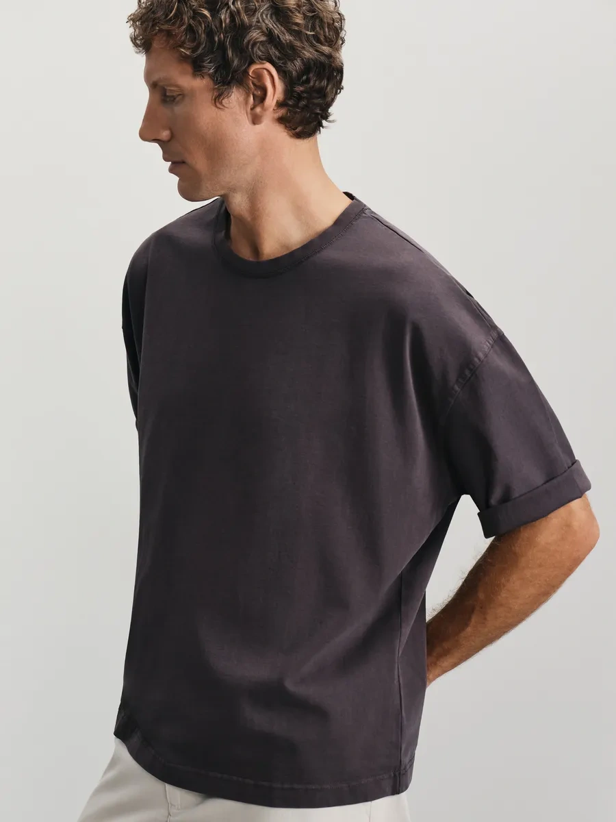 Zarına Oversize Yazlık Pamuklu Düz Renkli Tişört 430281108 Koyu Kahverengi