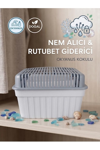 1 Kilogram Gri Kapaklı Dikdörtgen,okyanus Kokulu - Nem Alıcı Aparat + Tablet