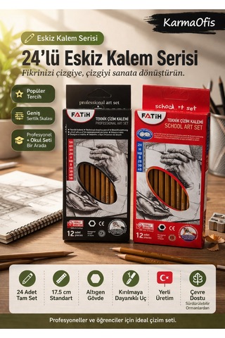 24 Lü Eskiz Kalem Serisi Profesyonel & Öğrenci Çizim Seti