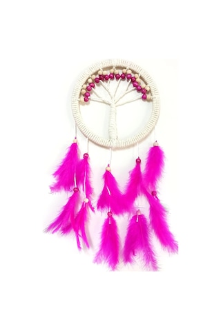 Fuşya Kuş Tüylü Hayat Ağacı Dream Catcher Duvar Süsü Standart