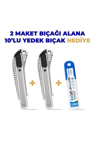 Metal Gövdeli Maket Bıçağı 2 Li Set 10 Lu Yedek Bıçak Hediyeli