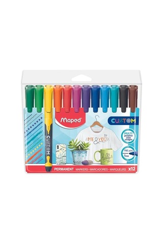 Permanent Marker Ince Uclu Askili Paket 12'li Çok Renkli