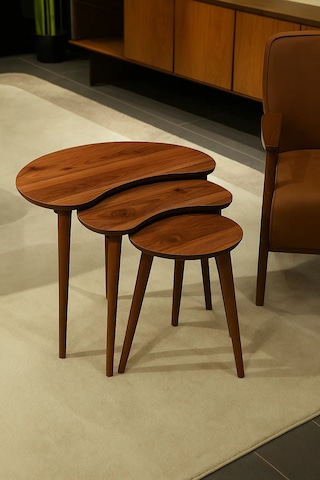 Berlin 3'lü Zigon Sehpa &100 Mdf Ceviz/urartu