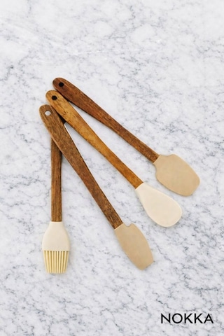 Akasya Saplı 4'lü Yanmaz Yapışmaz Silikon Servis Seti, Spatula Seti Diğer
