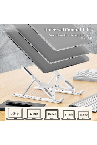 Kangvka Laptop Standi Abs Plastik 10 Seviye Yükseklik Ayarlı Ergonomik Soğutucu Çıkrık Tasarım Folding Taşınabilir Siyah Masaüstü Mutfak