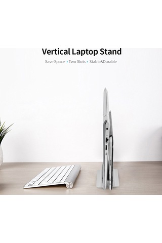 Vkemall Alüminyum Dikey Bilgisayar Tutucu, İki Açık Açılışlı, Genişliği Ayarlanabilir, Masaüstü Organizatör, Siyah