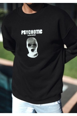 Modi Kışlık Bisiklet Yaka Baskılı Sweatshirt - Siyah Açık Siyah
