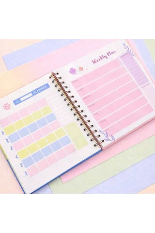 Lizy Spiralli Süresiz Planlayıcı Ajanda - 19x19 Cm - Motivasyon Ve Sticker Sayfaları Bulut Mavi