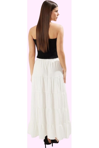 Ersefa Kadın A Line Maxi Etek Dokuma Kumaştan Casual Günlük Stil Hafta S Beyaz