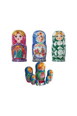 Onlu Ahşap Matruşka Bebek Seti Büyük 27cm Lüks Renkli 10 Parça L27