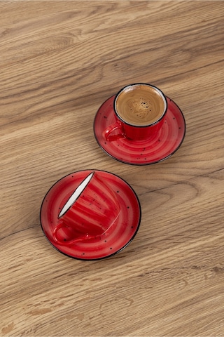 Çilek 2 Kişilik Porselen Kahve Fincan Takımı El Dekoru