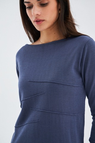 Peraluna Kayık Yaka Sade Yazlık Kadın Triko Elbise Gri- Mavi