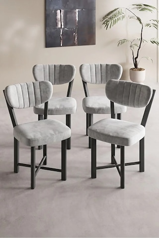 Sandalye 4 Adet Baby Face Kumaş Metal Ayak Modern Mutfak Sandalyesi Cafe Balkon Ofis Elma Gri