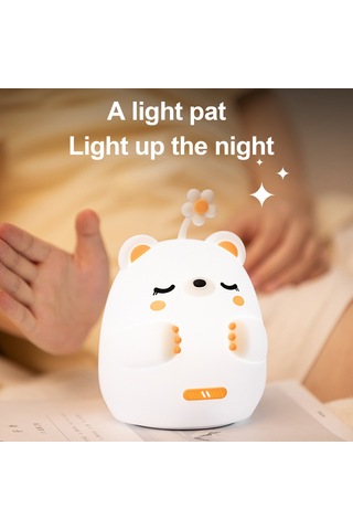 Wezone Karekterize Ayı Desenli Silikon Gece Lambası - Dokunarak Aç/kapat, Yumuşak Materyal, 2 Işık Tonu, Parlaklık Ayarlı, Göz Koruyucu Işık, 30 Dakika Zamanlayıcı, 1200mah Pil, Beyaz Beyaz