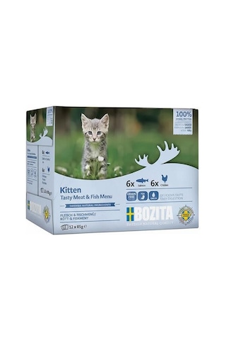 Bozita Yavru Kedi İçin Sos İçinde Balık Ve Tavuk Etli Kedi Konservesi Multibox 12x85 Gr