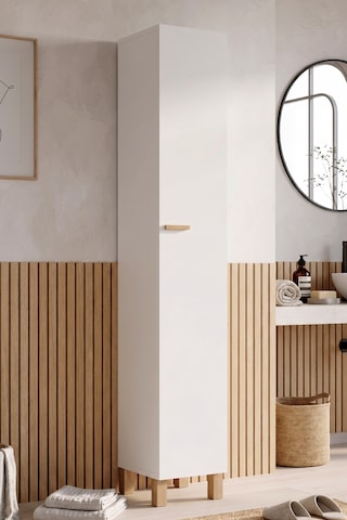 Oslo Tek Kapaklı Ahşap Ayaklı Çok Amaçlı Banyo Boy Dolabı Dar Alan Düzenleyici Beyaz Ol5-w