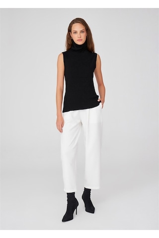 Peraluna Simli Balıkçı Yaka Kolsuz Kadın Triko Bluz Siyah-Siyah