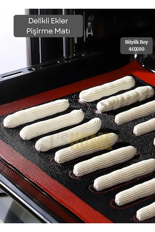 Delikli Ekler Pişirme Matı Çift Taraflı Fırın Matı Silikon Hamur Matı Yapışmaz Büyük Boy 40x60 Cm