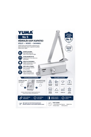Yuma No5 Hidrolik Kapı Yayı Ayarlanabilir Kapı Kapatıcı Güçlü Ve Sessiz Mekanizma 1 Adet Kapı Hidroliği