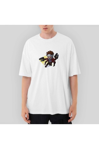 Galaksinin Koruyucuları Peter Quill Cartoon Oversize Beyaz Tişört Beyaz