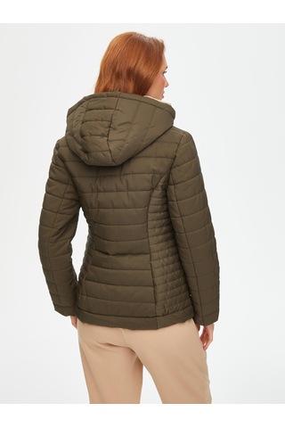 İçi Slogan Baskı Detaylı Renkli Kordonlu Kapitone Mont 69436 U6943654 Haki