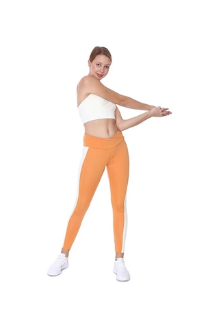 Sportive Color Block Legging Kadın Turuncu Koşu Tayt 21kktp11c01-orj
