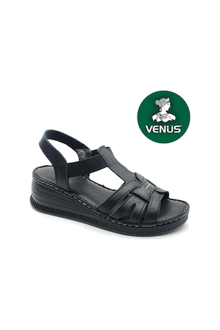 Venüs Tog Hakiki Deri Comfort Ortopedik Kadın Sandalet Siyah