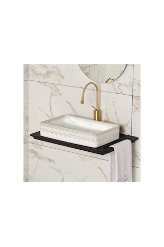 Ey-7034 Tezgah Üstü Lavabo Beyaz & Altın Renkli