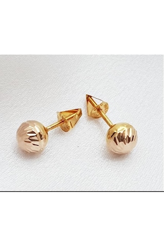 İdealsarraf İdeal Sarraf Orta Boy Vidalı Altın Top Küpe