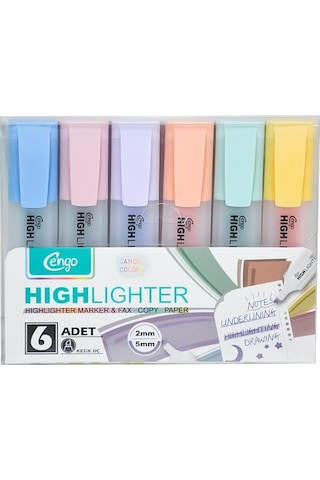 Cengo 6lı Fosforlu Kalem Candy Renkler Cgo801 Çok Renkli