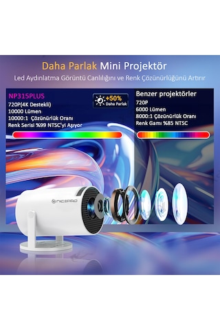 Npo NP315Plus 4K Android11 BT 5.0 200 Ansı Lümen Taşınabilir Akıllı Led Projeksiyon