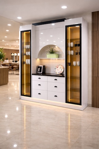 Lüks High Gloss Mutfak Dolabı & Kahve Köşesi - %100 Mdf Gövde, Led Aydınlatmalı, 6 Çekmeceli 190x230 Parlak Deluxe Gri